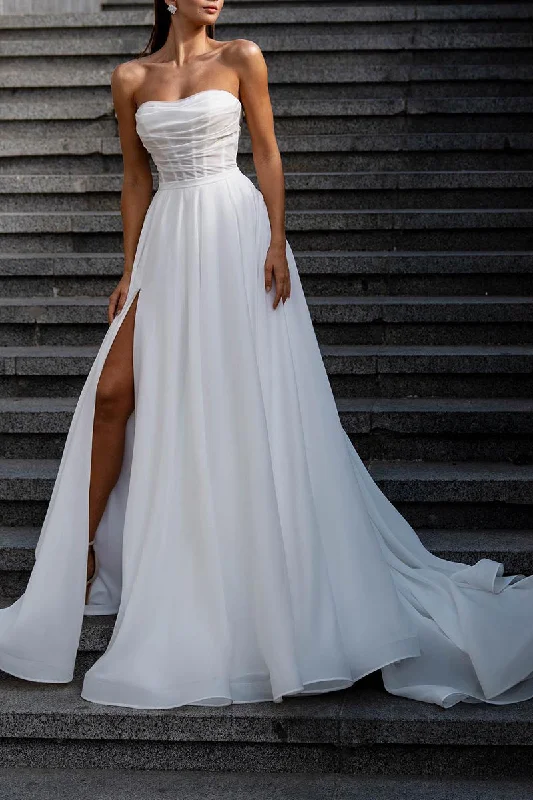 A-line dress – Dress that is fitted at the top and gradually flares out, creating an A-shape silhouette.A-line dress – Dress that is fitted at the top and gradually flares out, creating an A-shape silhouette.A Line Strapless Hall Casual Wedding Dress Pleats Split White Boho Bridal Gown QW2612 A-line dress – Dress that is fitted at the top and gradually flares out, creating an A-shape silhouette.A-line dress – Dress that is fitted at the top and gradually flares out, creating an A-shape silhouette.A Line Strapless Hall Casual Wedding Dress Pleats Split White Boho Bridal Gown QW2612