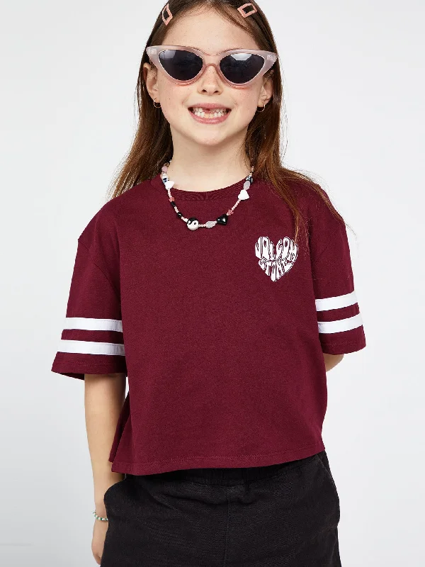 Faded – Pre-washed or faded look for a vintage vibeFaded – Pre-washed or faded look for a vintage vibeGirls Truly Stoked Short Sleeve Tee - Burgundy