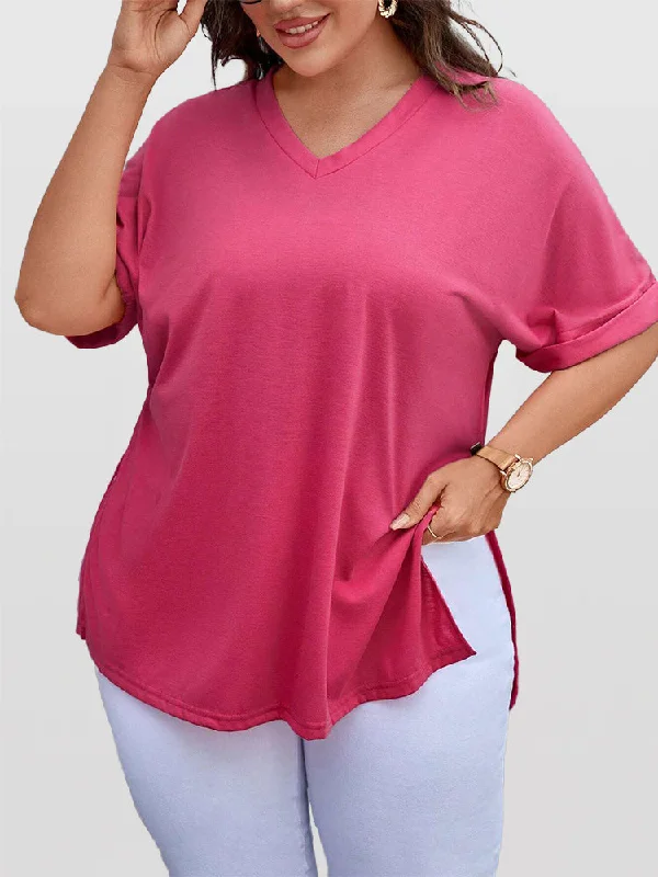 Plain/basic – Solid color, no graphics or designsPlain/basic – Solid color, no graphics or designsV Neck Cuffed Dolman Sleeve Split Hem Tee Plain/basic – Solid color, no graphics or designsPlain/basic – Solid color, no graphics or designsV Neck Cuffed Dolman Sleeve Split Hem Tee