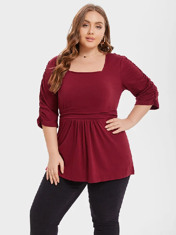 Plain/basic – Solid color, no graphics or designsPlain/basic – Solid color, no graphics or designsSquare Neck Elastic Waist Ruched Tee Plain/basic – Solid color, no graphics or designsPlain/basic – Solid color, no graphics or designsSquare Neck Elastic Waist Ruched Tee