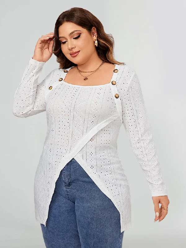 V-neck – V-shaped neckline for a more flattering lookV-neck – V-shaped neckline for a more flattering lookEyelet Embroidery Button High Side Slit Tee V-neck – V-shaped neckline for a more flattering lookV-neck – V-shaped neckline for a more flattering lookEyelet Embroidery Button High Side Slit Tee