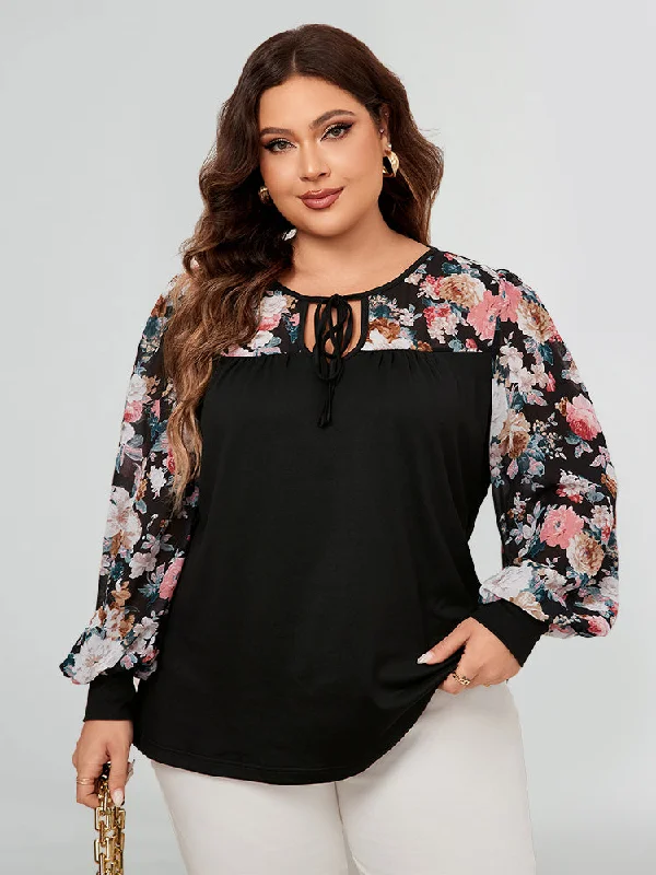 Crop – Shortened length, typically above the waistCrop – Shortened length, typically above the waistFloral Print Long Sleeve Tie Neck Tee Crop – Shortened length, typically above the waistCrop – Shortened length, typically above the waistFloral Print Long Sleeve Tie Neck Tee