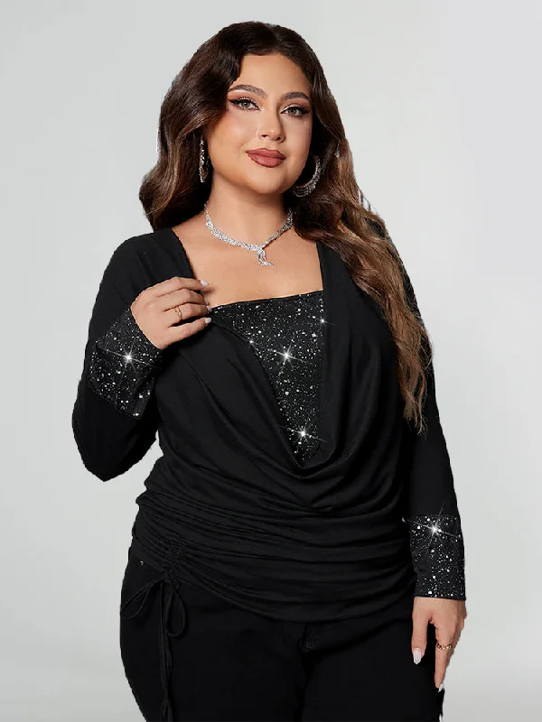 Long sleeve – Full-length sleeve, great for layeringLong sleeve – Full-length sleeve, great for layeringDraped Collar Glitter Panel Tee Long sleeve – Full-length sleeve, great for layeringLong sleeve – Full-length sleeve, great for layeringDraped Collar Glitter Panel Tee