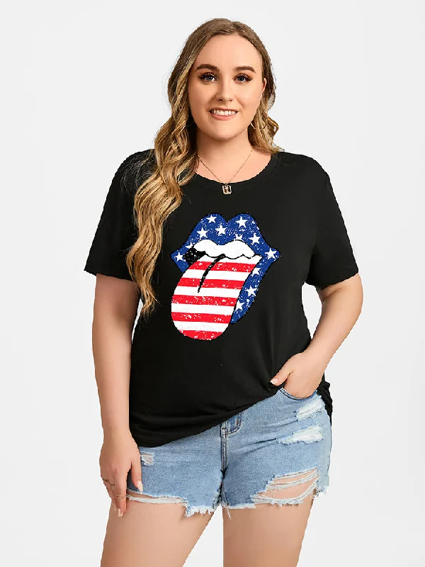 Banded hem – T-shirt with a stitched or elastic band at the bottomBanded hem – T-shirt with a stitched or elastic band at the bottomPlus Black Color Tongue Print Round Neck Graphic Tee Banded hem – T-shirt with a stitched or elastic band at the bottomBanded hem – T-shirt with a stitched or elastic band at the bottomPlus Black Color Tongue Print Round Neck Graphic Tee