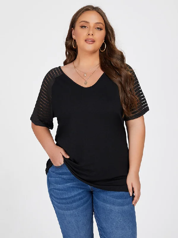 V-neck – V-shaped neckline for a more flattering lookV-neck – V-shaped neckline for a more flattering lookPlus Black Lace Patchwork V-Neck Tee V-neck – V-shaped neckline for a more flattering lookV-neck – V-shaped neckline for a more flattering lookPlus Black Lace Patchwork V-Neck Tee