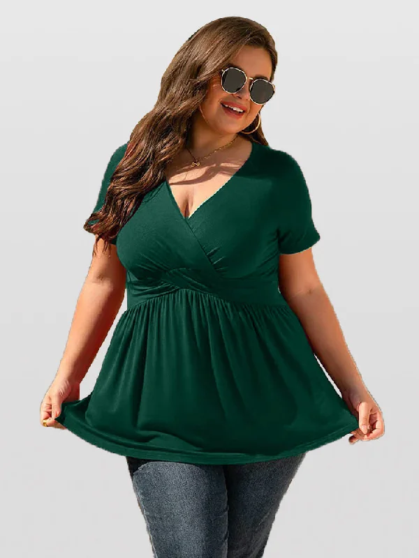 Fitted – Snug, form-fitting styleFitted – Snug, form-fitting stylePlus Crisscross Ruched Ruffle Hem Tee Fitted – Snug, form-fitting styleFitted – Snug, form-fitting stylePlus Crisscross Ruched Ruffle Hem Tee