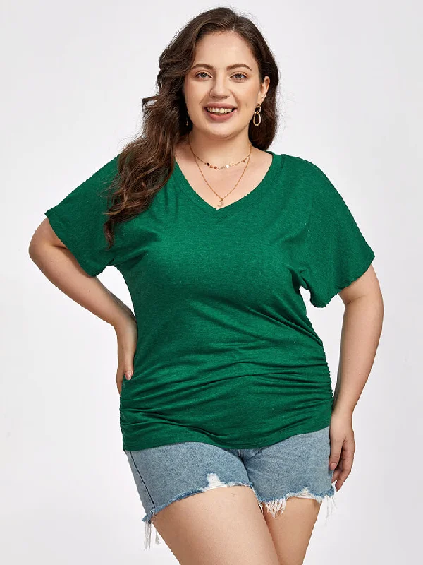 Oversized – Loose, relaxed fit, often with dropped shouldersOversized – Loose, relaxed fit, often with dropped shouldersPlus Green Ruched V-Neck Batwing Sleeve Tee Oversized – Loose, relaxed fit, often with dropped shouldersOversized – Loose, relaxed fit, often with dropped shouldersPlus Green Ruched V-Neck Batwing Sleeve Tee