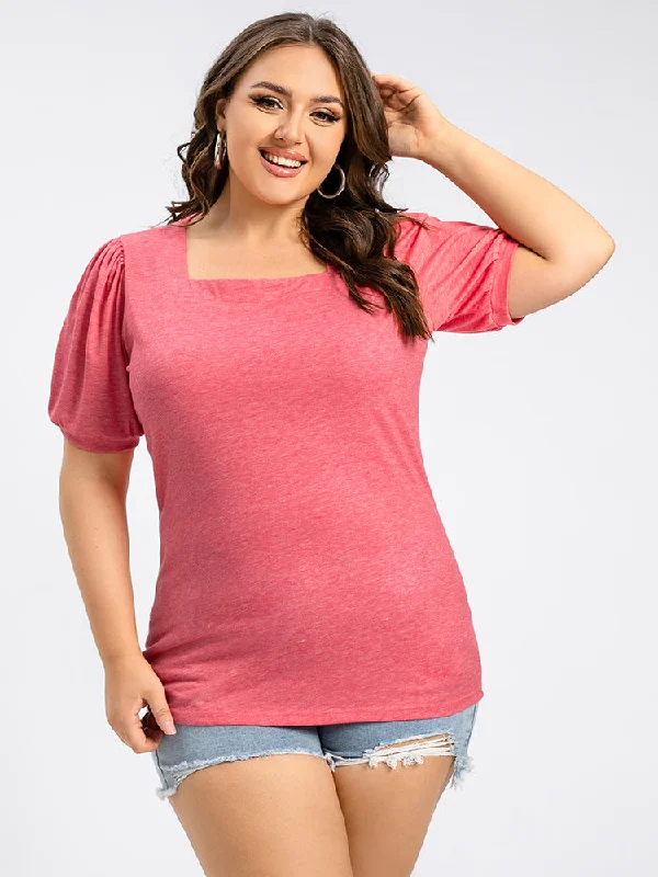 Vented hem – Slits or small openings at the bottom of the T-shirt for a relaxed fitVented hem – Slits or small openings at the bottom of the T-shirt for a relaxed fitPlus Pink Square Neck Puff Sleeve Tee Vented hem – Slits or small openings at the bottom of the T-shirt for a relaxed fitVented hem – Slits or small openings at the bottom of the T-shirt for a relaxed fitPlus Pink Square Neck Puff Sleeve Tee