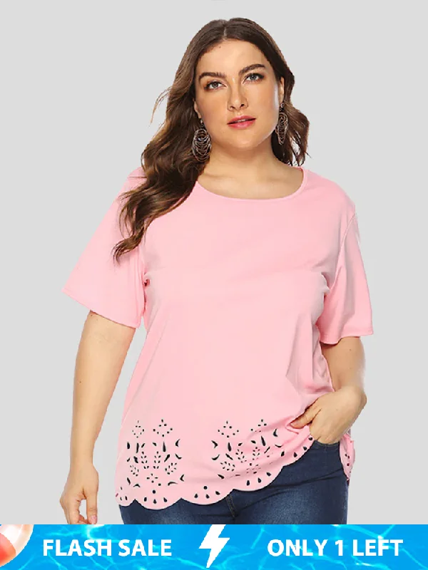 Knit – Soft and stretchy fabric with a knitted textureKnit – Soft and stretchy fabric with a knitted texturePlus Plain Cut Out Scalloped Hem Tee Knit – Soft and stretchy fabric with a knitted textureKnit – Soft and stretchy fabric with a knitted texturePlus Plain Cut Out Scalloped Hem Tee