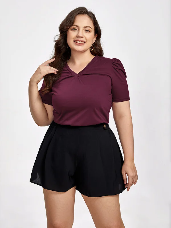 Asymmetrical – Uneven hem or design, adds a modern twistAsymmetrical – Uneven hem or design, adds a modern twistPlus Ruched V-Neck Puff Sleeve Tee Asymmetrical – Uneven hem or design, adds a modern twistAsymmetrical – Uneven hem or design, adds a modern twistPlus Ruched V-Neck Puff Sleeve Tee