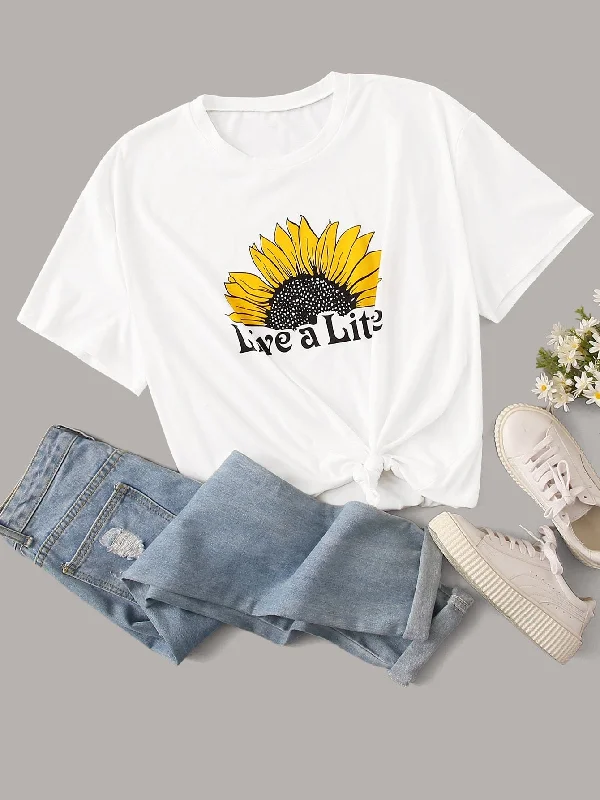 Cotton blend – Mix of cotton and synthetic fabrics for softness and durabilityCotton blend – Mix of cotton and synthetic fabrics for softness and durabilityPlus Sunflower & Letter Print Tee Cotton blend – Mix of cotton and synthetic fabrics for softness and durabilityCotton blend – Mix of cotton and synthetic fabrics for softness and durabilityPlus Sunflower & Letter Print Tee