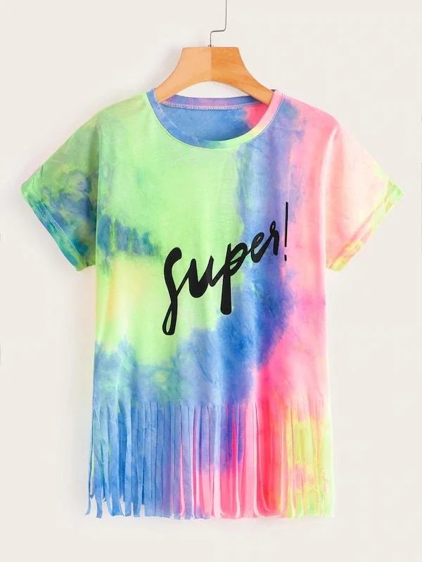 Ringer – T-shirt with contrasting colored trim around the neckline and sleevesRinger – T-shirt with contrasting colored trim around the neckline and sleevesPlus Tie Dye Letter Print Fringe Hem Tee Ringer – T-shirt with contrasting colored trim around the neckline and sleevesRinger – T-shirt with contrasting colored trim around the neckline and sleevesPlus Tie Dye Letter Print Fringe Hem Tee