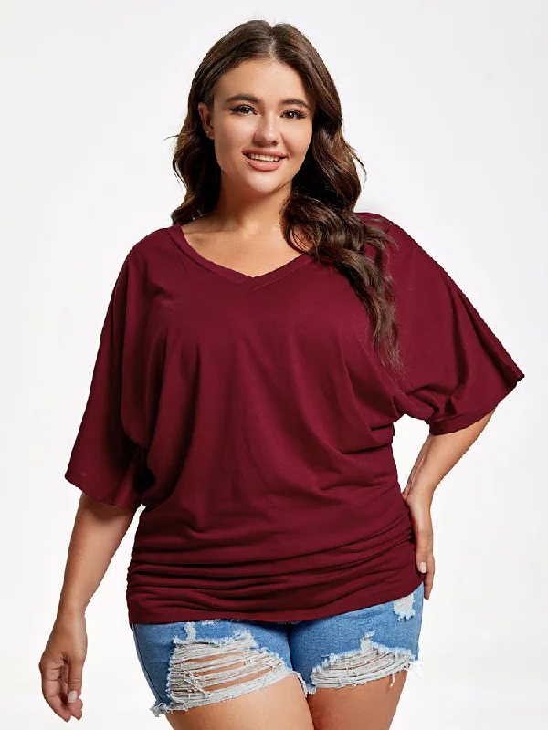 Pima cotton – Soft, high-quality cotton for a luxurious feelPima cotton – Soft, high-quality cotton for a luxurious feelPlus Plain Ruched Batwing Sleeve Tee Pima cotton – Soft, high-quality cotton for a luxurious feelPima cotton – Soft, high-quality cotton for a luxurious feelPlus Plain Ruched Batwing Sleeve Tee