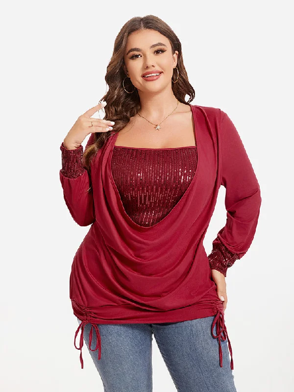 Linen – Lightweight, breathable fabric, perfect for summerLinen – Lightweight, breathable fabric, perfect for summerDrawstring Side Draped Collar Sequin Panel Tee Linen – Lightweight, breathable fabric, perfect for summerLinen – Lightweight, breathable fabric, perfect for summerDrawstring Side Draped Collar Sequin Panel Tee