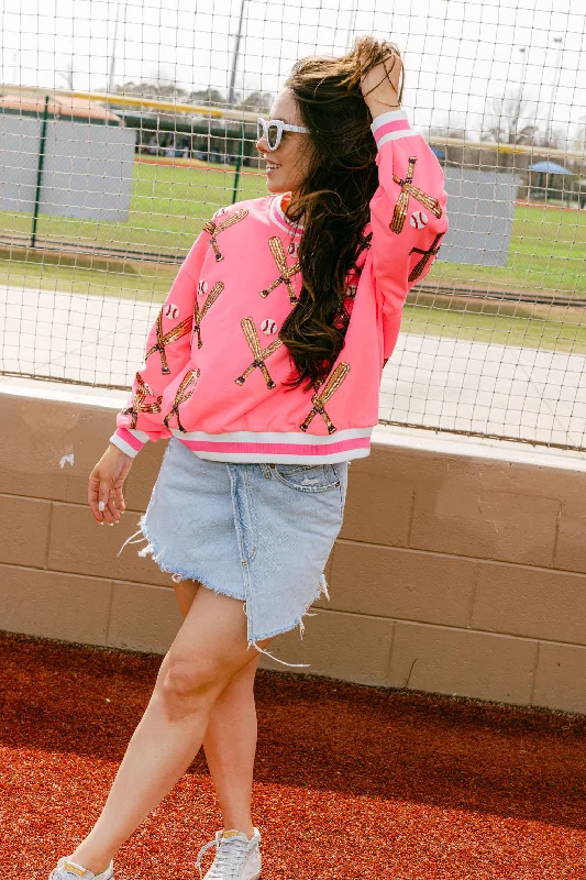 Embroidered hoodie – Hoodie featuring embroidery, usually logos, monograms, or decorative patternsEmbroidered hoodie – Hoodie featuring embroidery, usually logos, monograms, or decorative patternsNeon Pink Scattered Baseball Bat Sweatshirt